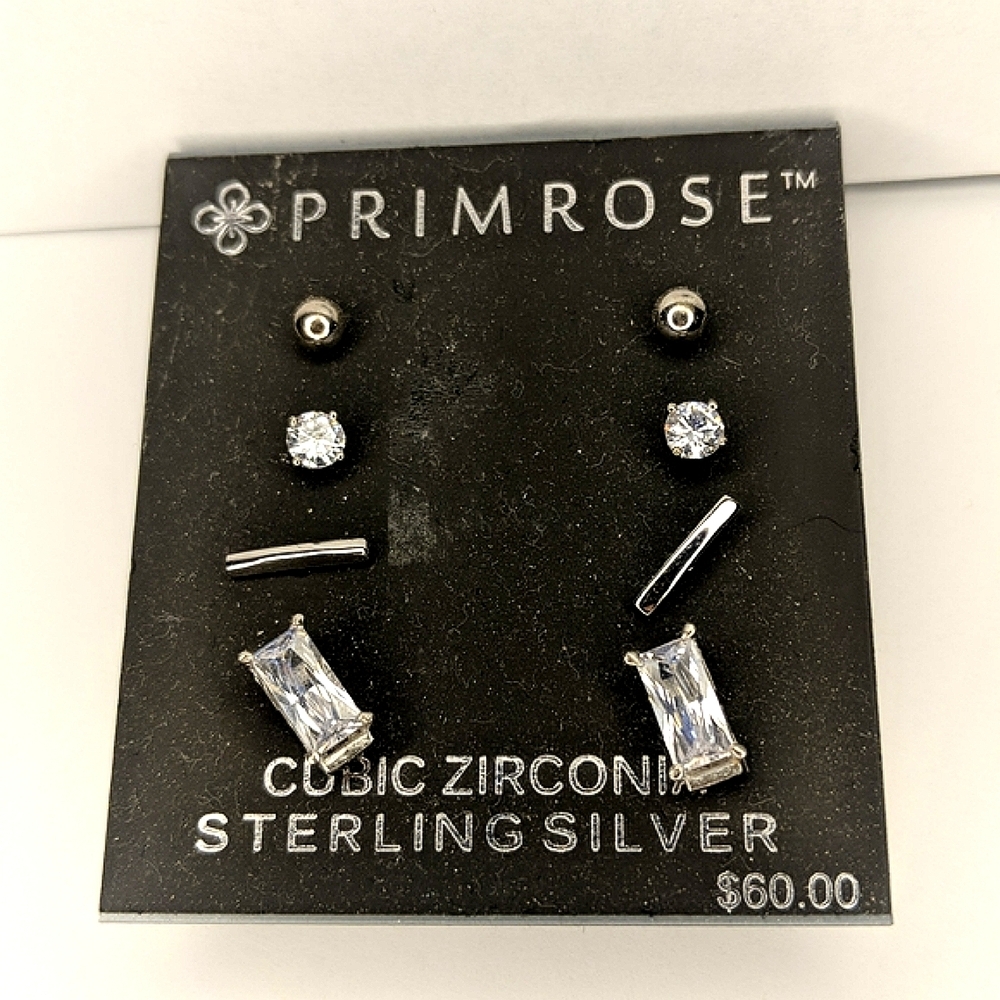 NEW NWT Kohl's Primrose Cubic Zirconia Sterling Silver 4 piece stud earrings